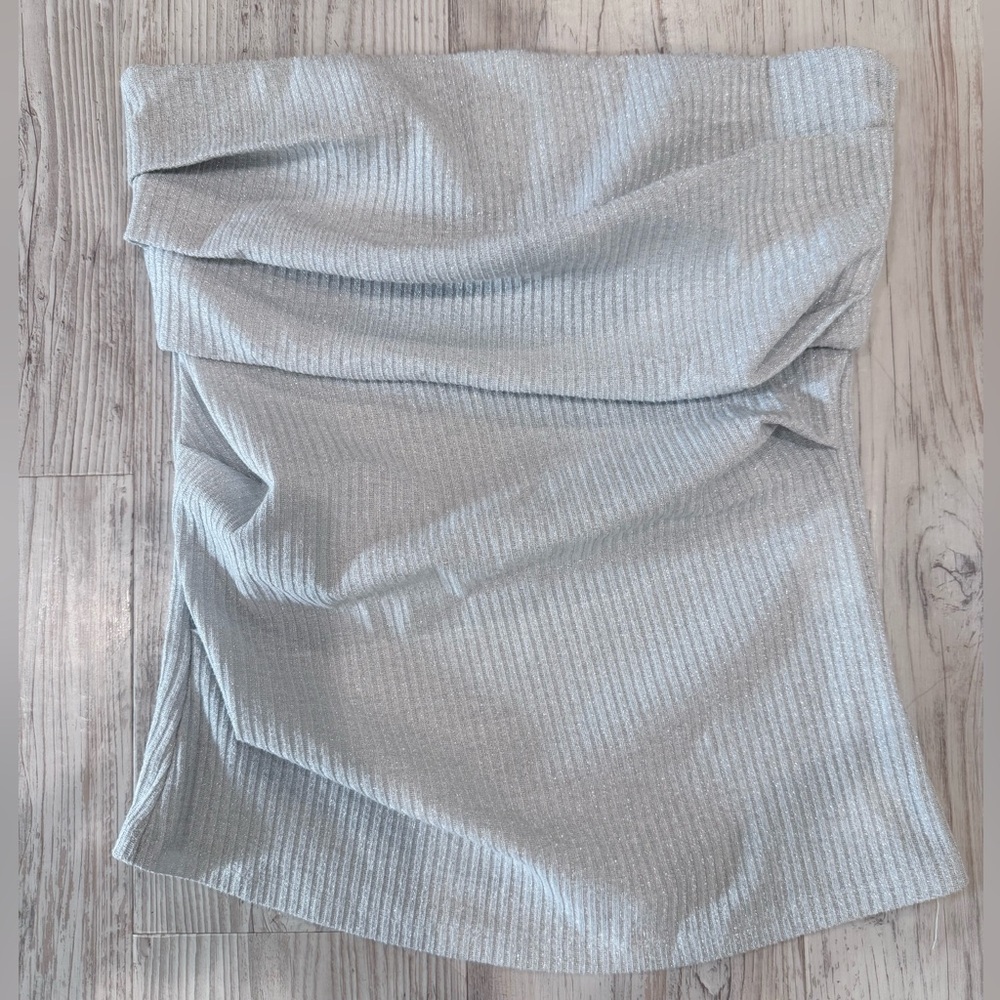 Zara Metallic Silver Knit tube top